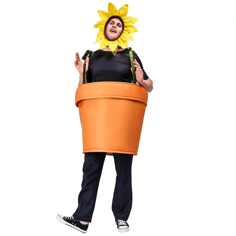 Traje divertido de girasol en maceta para hombres y mujeres, ropa de fiesta de planta, Cosplay