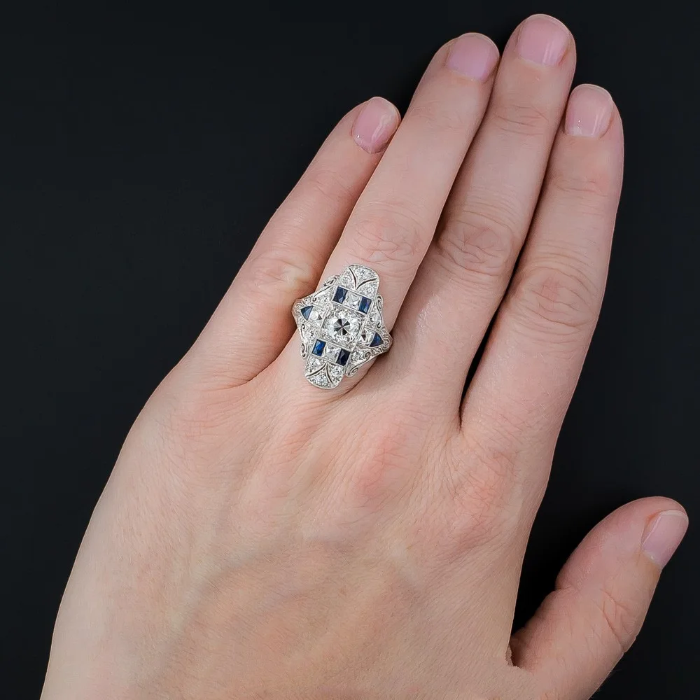 S925 Sterling Silver Ring Royal Luxury Sapphire Ring Hollow Pattern Bracelet Extravagant