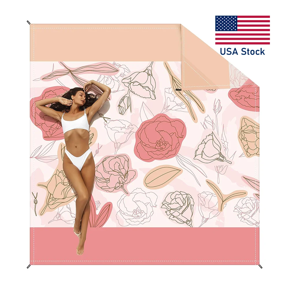 

Пляжное одеяло 79X83 дюйма, большой коврик с защитой от песка, для 1-3 взрослых, водонепроницаемое искусственное складное уличное одеяло с карманом для путешествий, кемпинга, походов