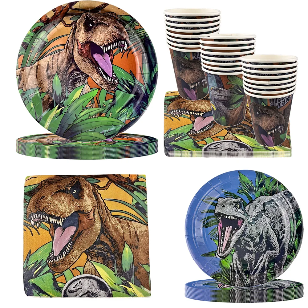 Dinosaurier-Party Einweggeschirr Pappteller Becher Servietten Tischdecke Tyrannosaurus Rex Teller Jurassic-Themen-Party-Dekoration – Detail 1