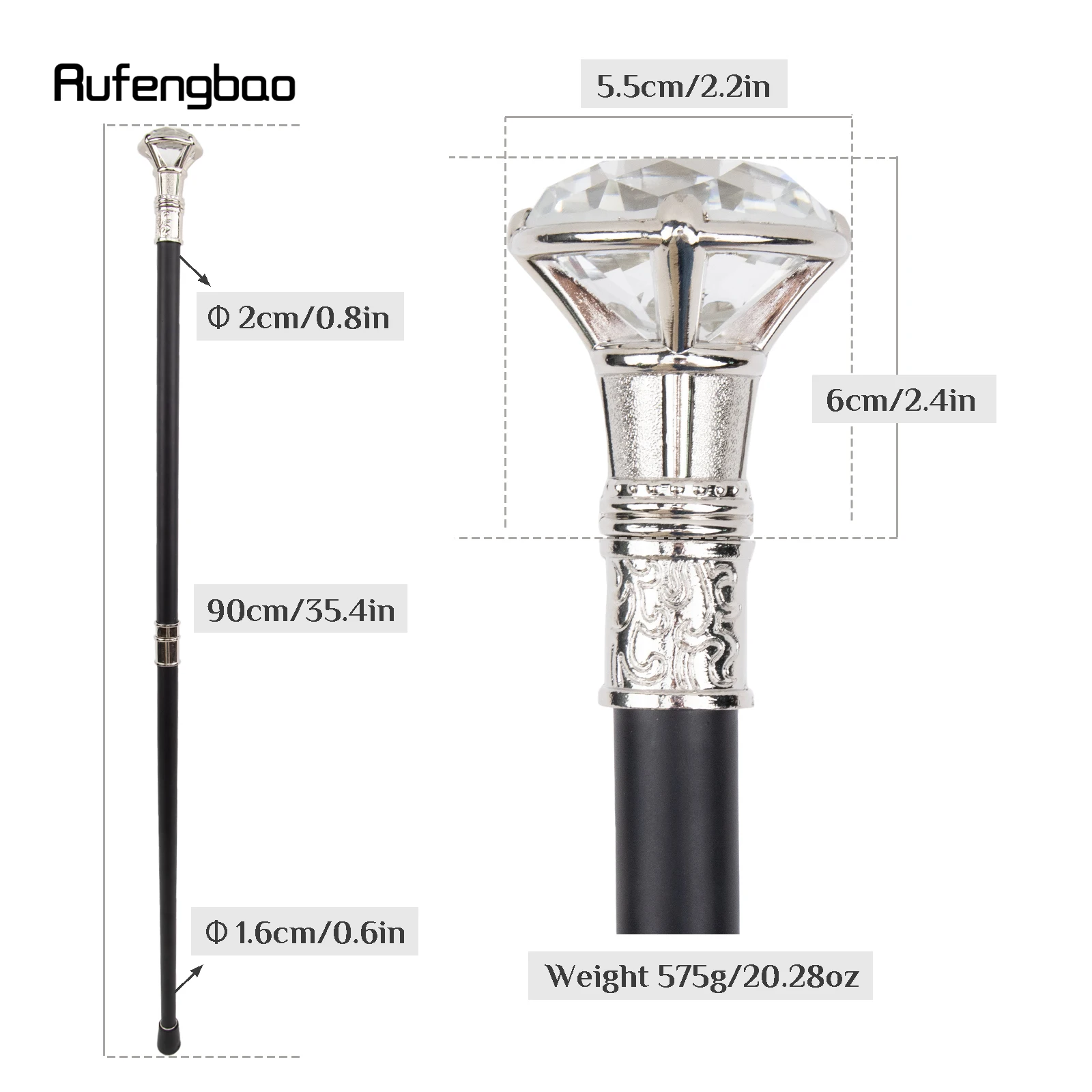 Transparent Diamond Type White Walking Stick Fashion Cane Gentleman Cosplay Cane Knob Crosier 90cm Performance Stage Cane
