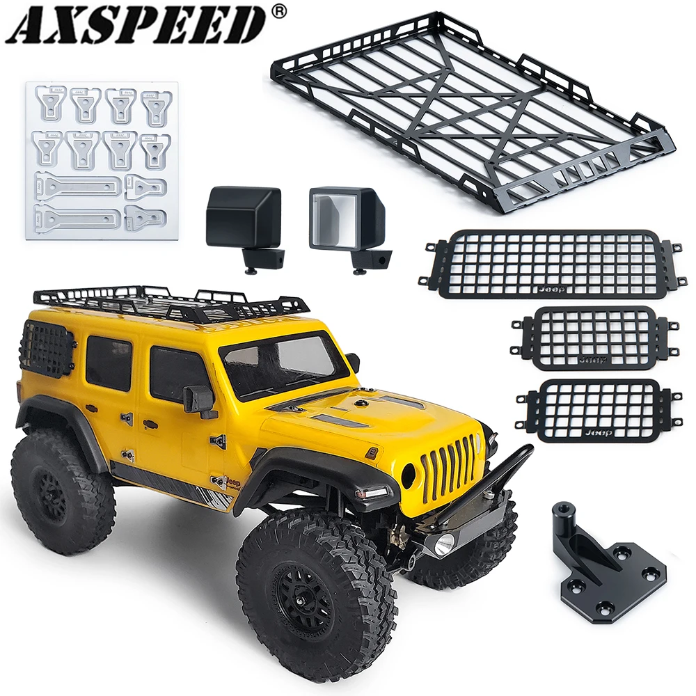 

AXSPEED Roof Rack Luggage Carrier Rearview Mirror Spare Tire Bracket Hinge Window Mesh for 1/24 Axial SCX24 AXI00002 Decoration