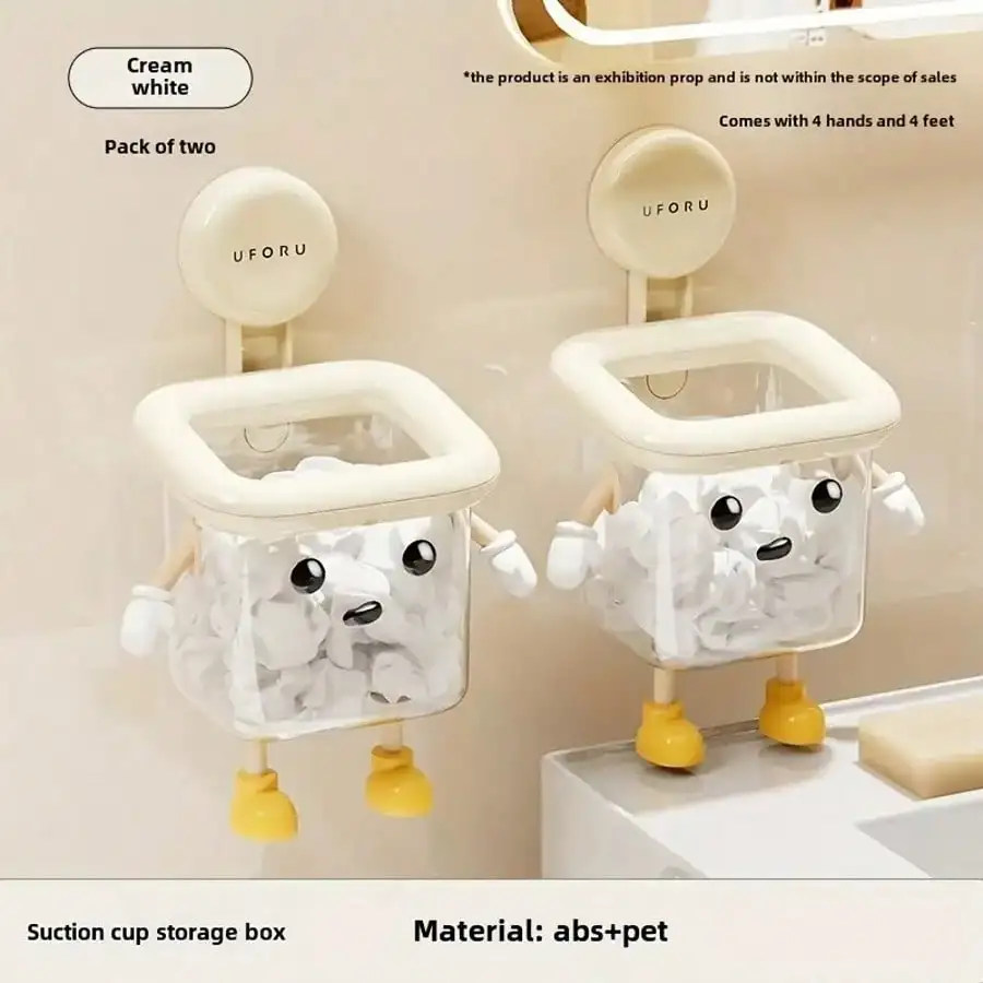 

Cute Drill-Free Suction Toothbrush Holder Multi-Functional Bathroom Storage Box