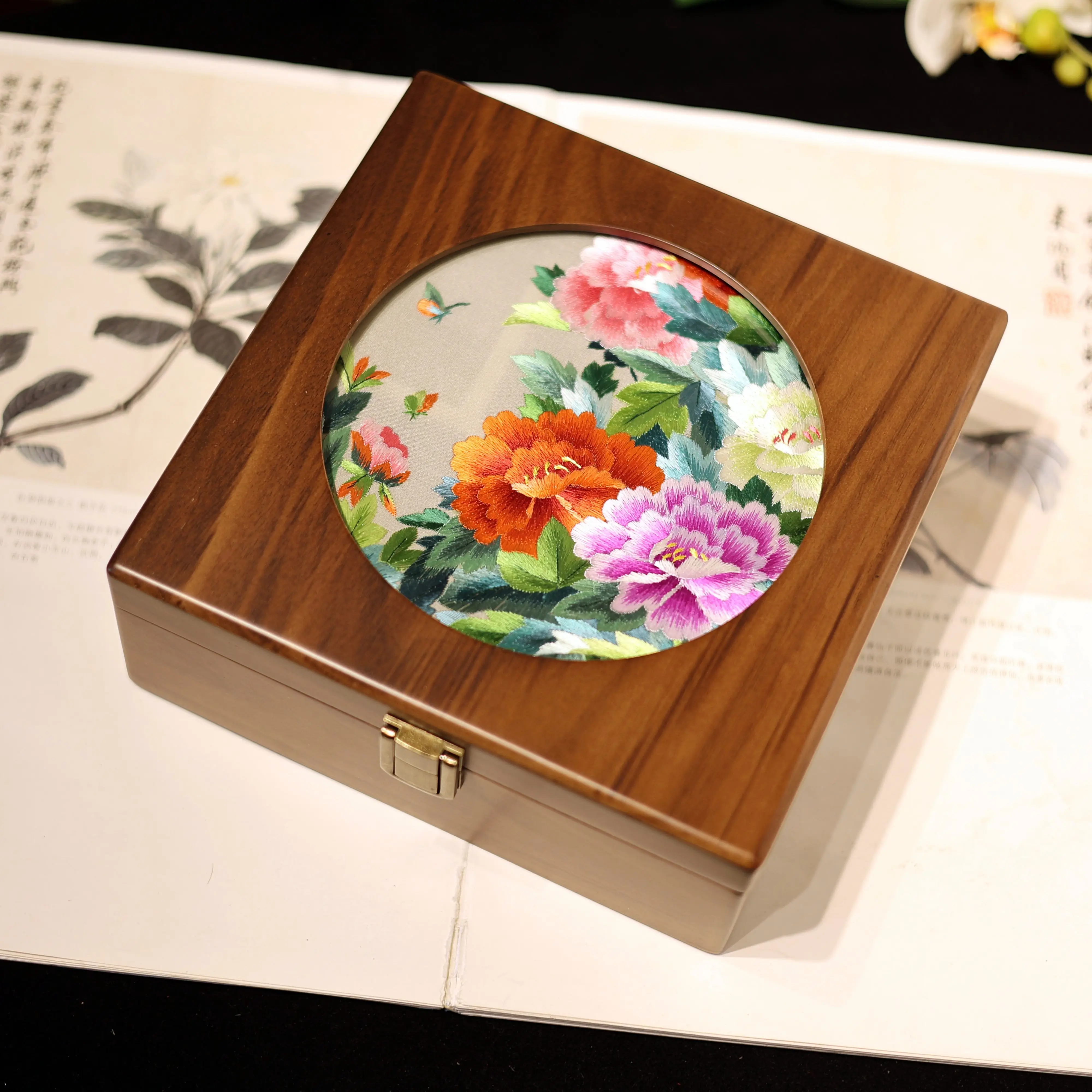 Suzhou Embroidery Handmade Jewelry Box Double-Sided Accessories Wedding Gift Storage National Style Special