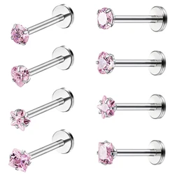 16G Stud Lip Rings Piercing Stainless Steel CZ Cartilage Tragus Piercing Jewelry Forward Helix Earrings Nose 6/8/10mm Pink