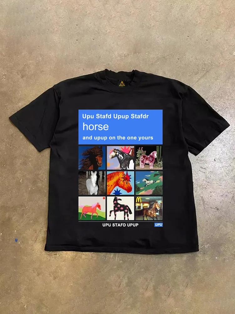 Loose Fit Cotton T-Shirt Unisex Short Sleeve Double Thread UPUPXIA Hero Print Sweat Absorbent round Neck Casual Summer Top