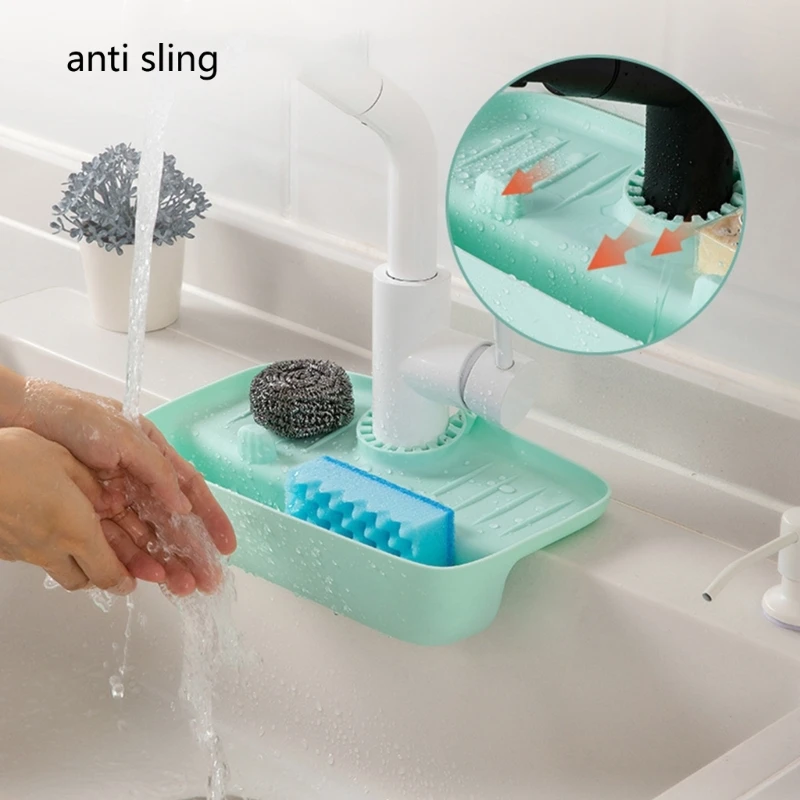 Household Silicone Sink Drain Rack Faucet Splash Proof Drain Rack Water Collecting Pad Sponge Rag Steel Wool Gadget Storage Box