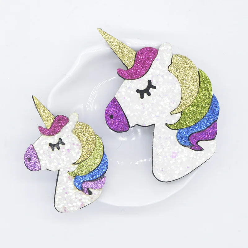 10Pcs Padded Glitter Powders Kawaii Unicorn Patches for Crafts Clothes Decor Appliques DIY Headwear Hair Clips Accessories