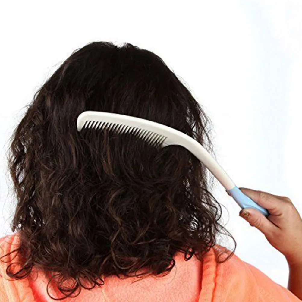 

2Pcs Long Handle Plastic Hair Comb with Curved Ergonomic Design for Elderly Arthritic Users Wet Dry Hair All Types Gift