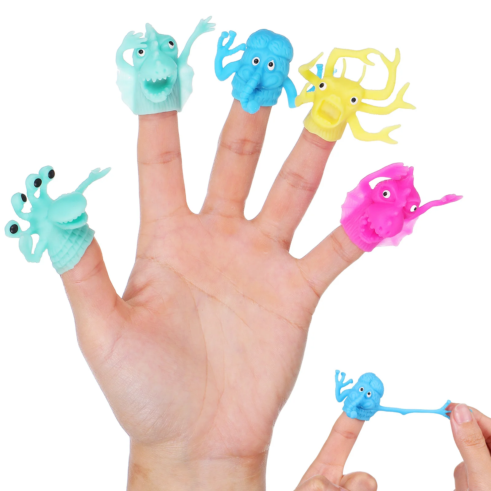หุ่นนิ้วมือการ์ตูนรูปสัตว์ 6 ชิ้น ของเล่นเด็ก สนุกสนาน ทำจาก TPR ปลอดภัยสำหรับเด็ก