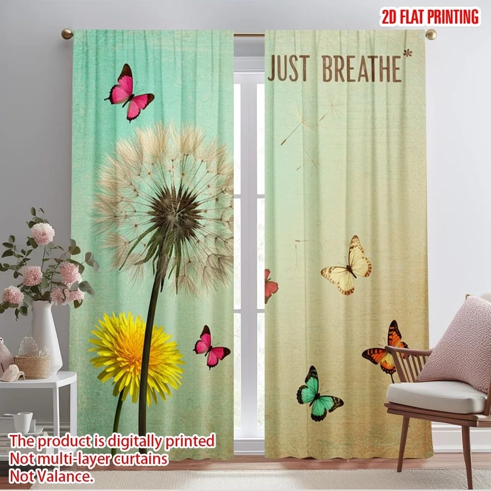 

2pcs 2D flat printing Curtain Dandelion Butterfly Just Breathe Polyester Fabric Without Electricity 0 Use for Indoor