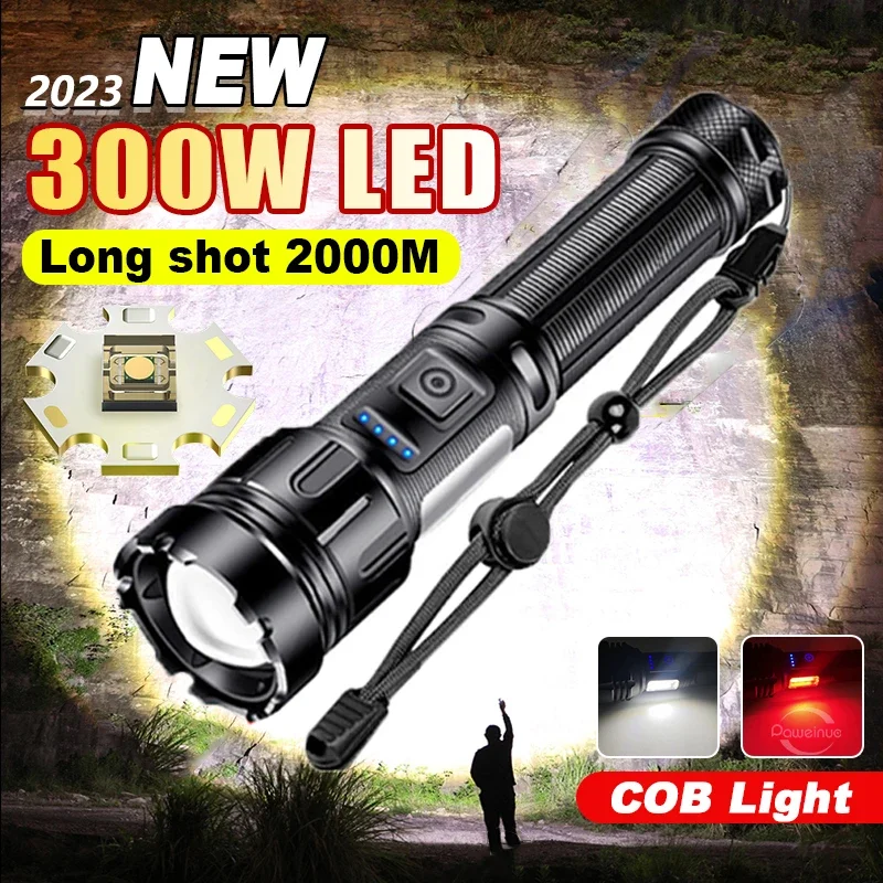 High Power Led Flashlights 990000000LM Ultra Powerful Flashlight COB Zoomable Dual Light Source Rechargeable Torch For Camping