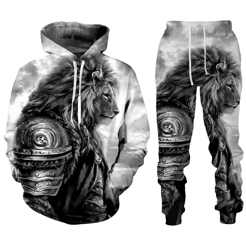 Autumn Animal The Lion 3D Printed Hoodie Suit Men Sweatshirts Sweatpants Casual Fashion Two Piece Tracksuit Set Men\'s Clothing