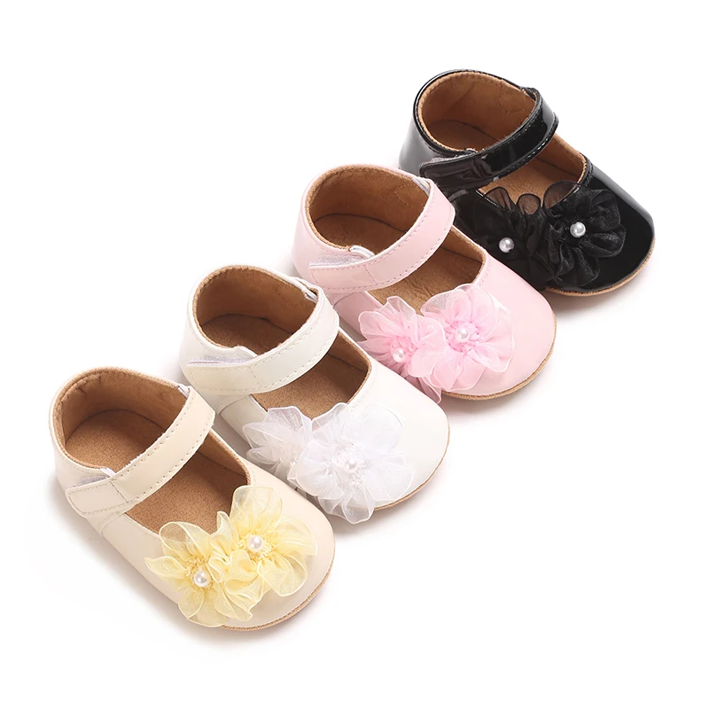 

PU Leather Flower Baby Girls Shoes Cute Moccasins Rubber Sole Flat Shoes First Walkers Toddler Princess Footwear Crib Shoes