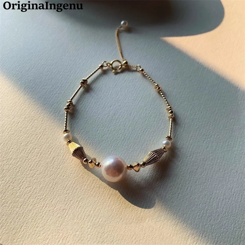 

10MM Natural Pearl Bracelet Handmade 14K Gold Filled Beads Bracelet Waterproof Tarnish Resistant Jewelry Boho Bracelet