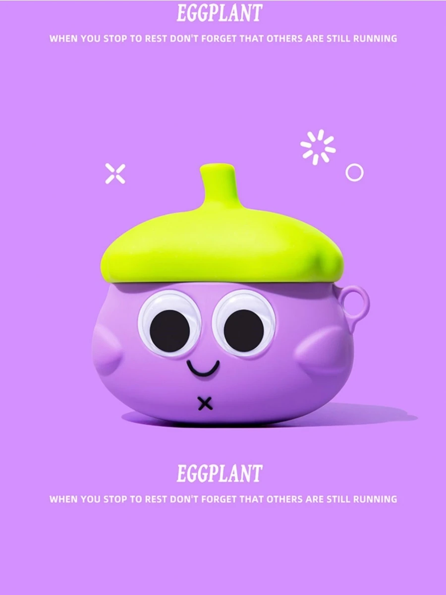 For AirPods Pro 2019/Pro 2 Case Cover Kawaii Funny Vegetable Design Silicone Shell Anti-Fall Cover for AirPods 3 Case(Eggplant)