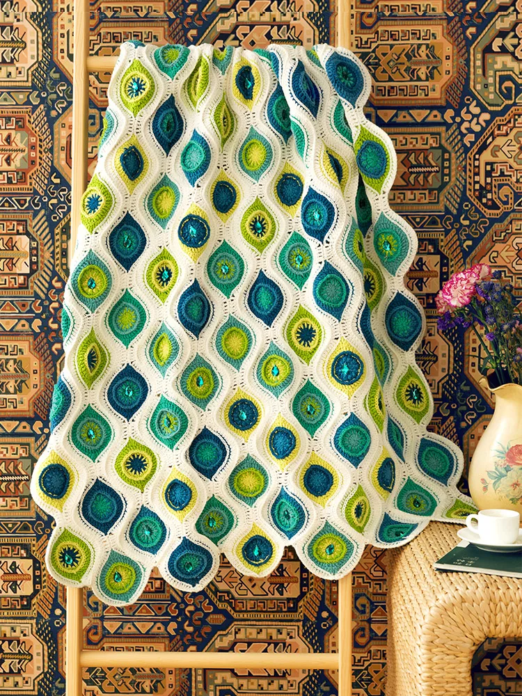 

Плед из перьев фазана, ручной работы, с элементами пэчворка, набор для вязания крючком из хлопковой пряжи, с видеоуроком, бренд SuSuJieHome, для вязания...