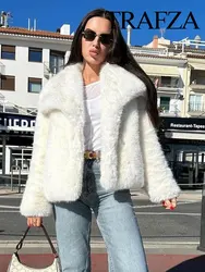 TRAFZA For Women Winter Coats New Artificial Fur Effect Loose Cropped Short Coat Female Versatile Streetwear Women Cardigan Y2K