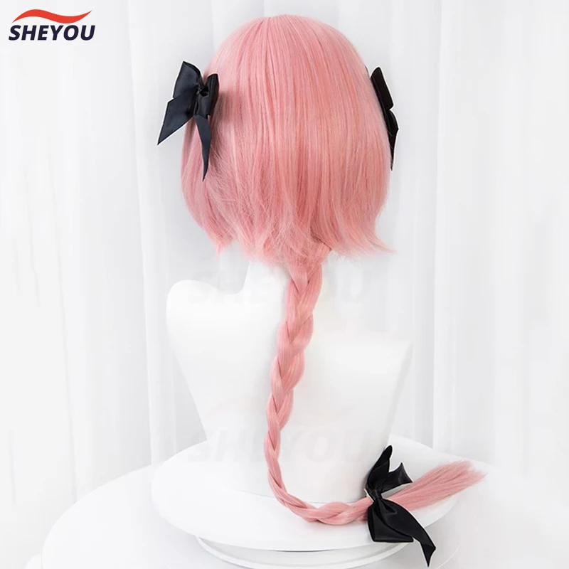 Astolfo parrucche Cosplay gioco Fate lungo rosa treccia mista resistente al calore capelli sintetici parrucca festa di Halloween + cappuccio parrucca