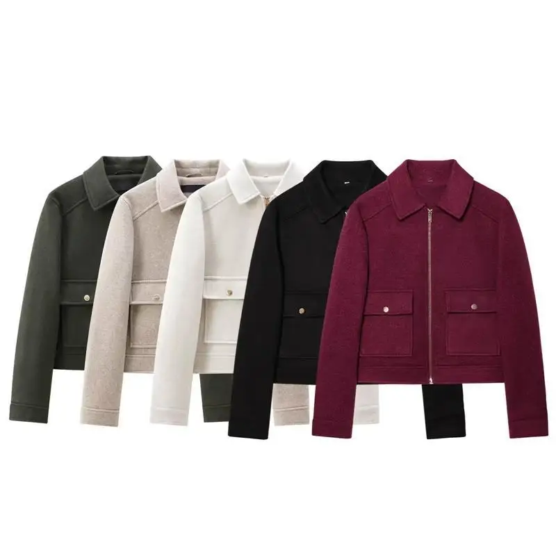 

Women's Long Sve Zipper Decorated Collar Jaet Baseball orm Outerwear Loose Fit Pure Color Mid-Year Autumn Faion