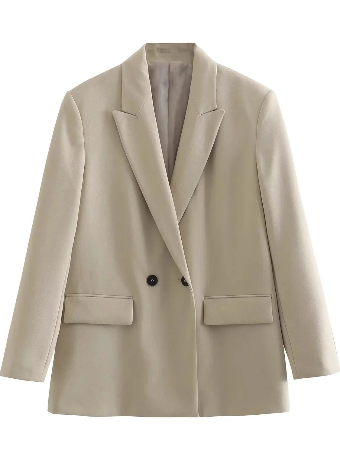 بدلة نسائية بيضاء غير رسمية للتنقل Jaet مزدوجة الصدر فضفاضة تناسب طويلة Sve ملابس عمل متعددة الاستخدامات