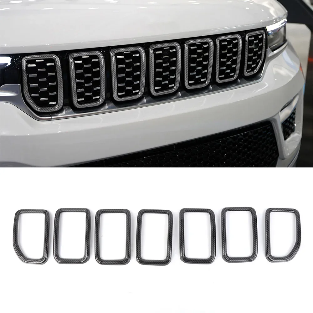 

For Jeep Grand Cherokee 2021+ Car Front Grill Grille Net Decoration Frame ABS Stickers Trim Exterior Molding Styling 7pcs