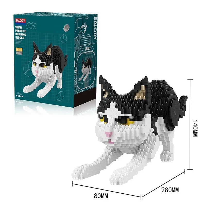 1300Pcs Cute Cartoon Pets Cat Mini Building Blocks Bricks Diamond Model Educational Toys Kids Girl Gifts