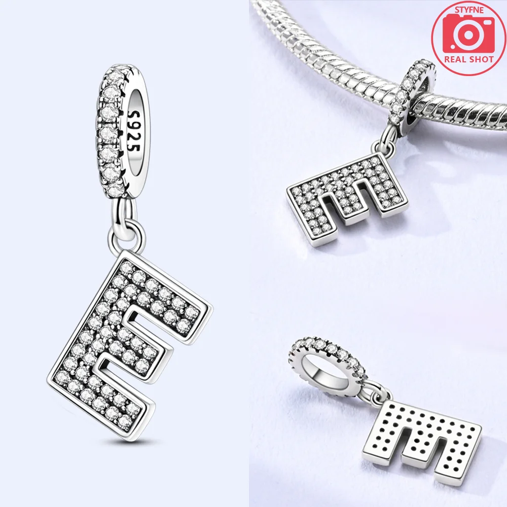 Classical 26 English Letters Original Charms White Zircon Beads Fit 925 Silver Bracelet Accessories Women Diy Fine Gift Jewelry