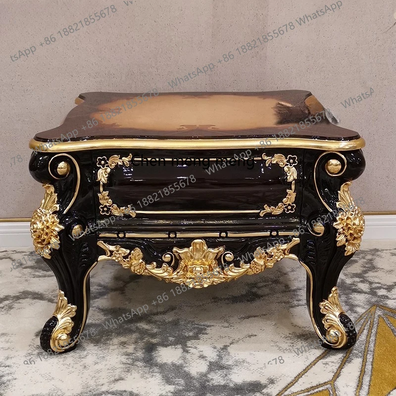 

European red sandalwood sticker gold foil corner table living room luxury solid wood carving lace table