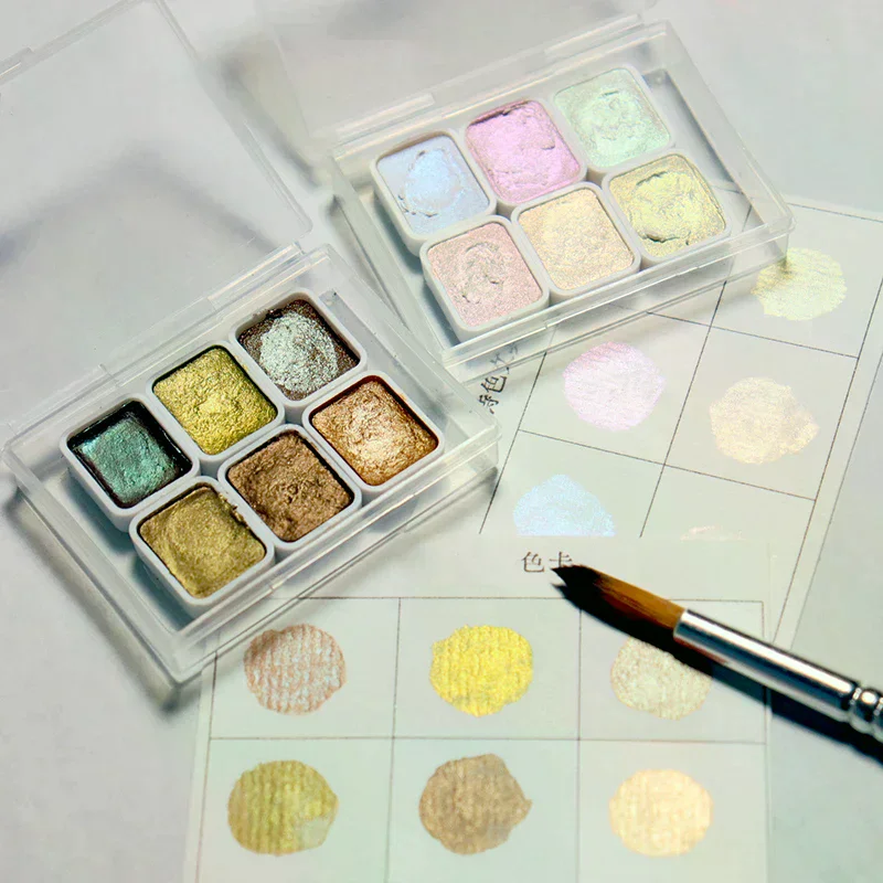 1ml 6-color Pearl Series Manual Solid Watercolor Paint Set Art Nail Painting Decorative Watercolor
