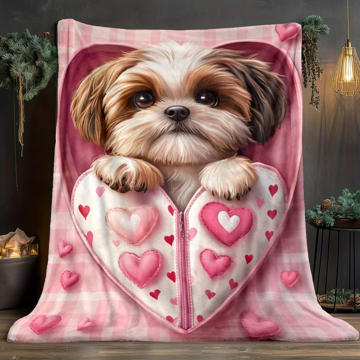 Dog Lover Hot Cocoa Pet Plush Throw Blanket for Couch Sofa Throw Cozy Pet Puppy Plush Gift Blanket Indoor Outdoor Decorations