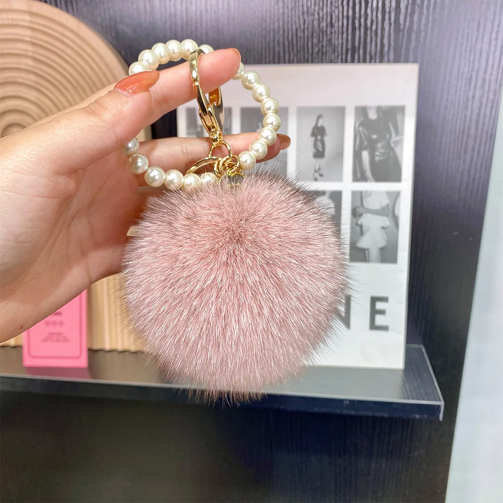 Real Fox Fur Ball Car Keychain Fluffy Bag Charm Cute Pearl Backpack Decoration Luxury Soft Toy Accessory for phone