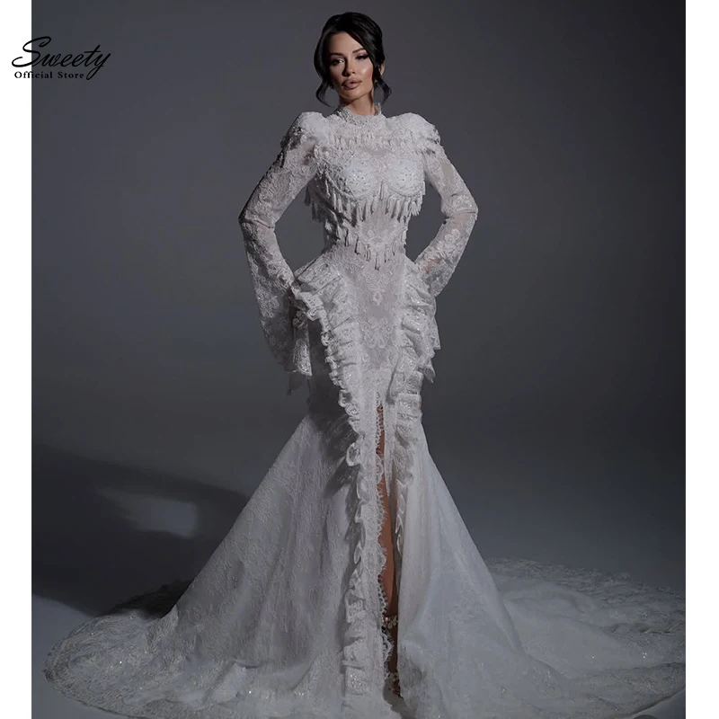 Charming Mermaid Wedding Dress Organza With Embroidery Ballgown Sweetheart Boatneck Sleeveless Bride Customized Vestido De Novia