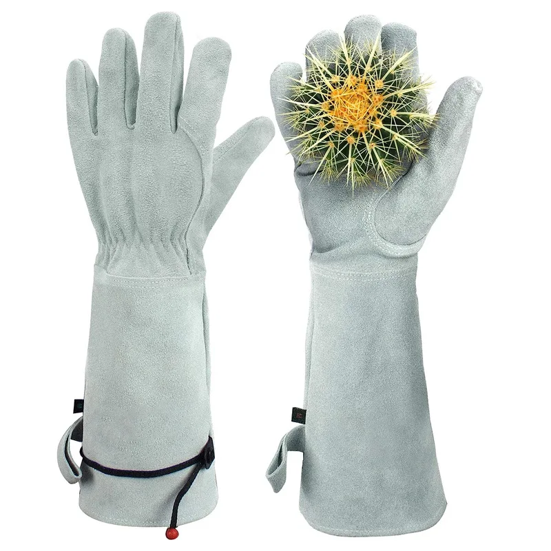 

Durable Cowhide Gauntlet Gardening Gloves - Thorn-Proof Work Safety Gloves for Garden, Yard and Construction