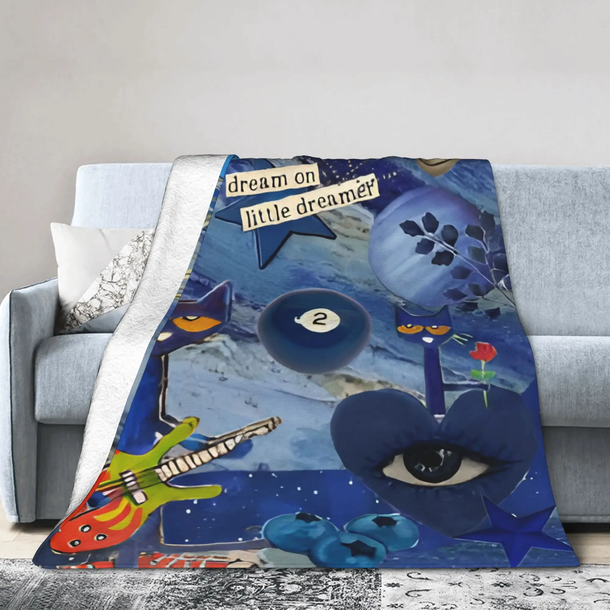 Pete the Cat  Groovy Cat Blanket Cover Cartoon  Flannel Throw Blankets Bedding Couch Decoration Ultra-Soft Warm Bedsprea
