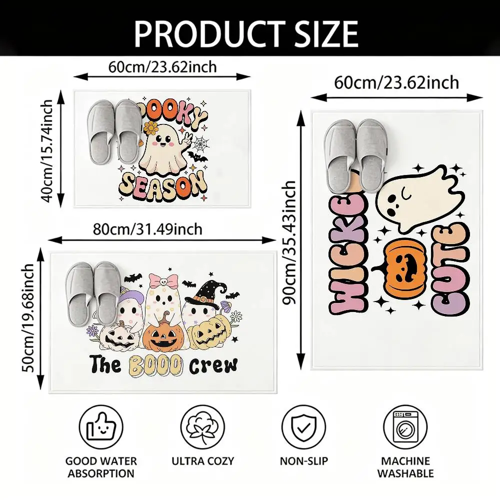 Groovy Cute Ghost Halloween Floor Mat Soft Non Slip for Entry Door Bathroom Indoor Home Decorative Carpet