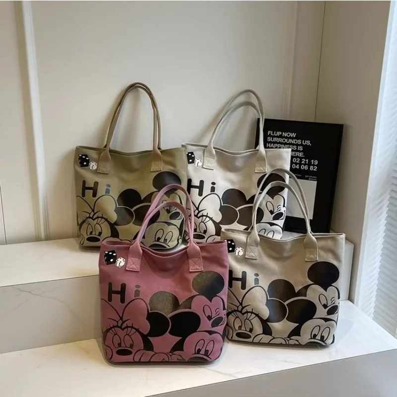 Cartoon Kawaii Mickey Mouse Canvas Bag for Women Thickened New Large Capacity Handbag Anime Accessories Single Shoulder Tote Bag