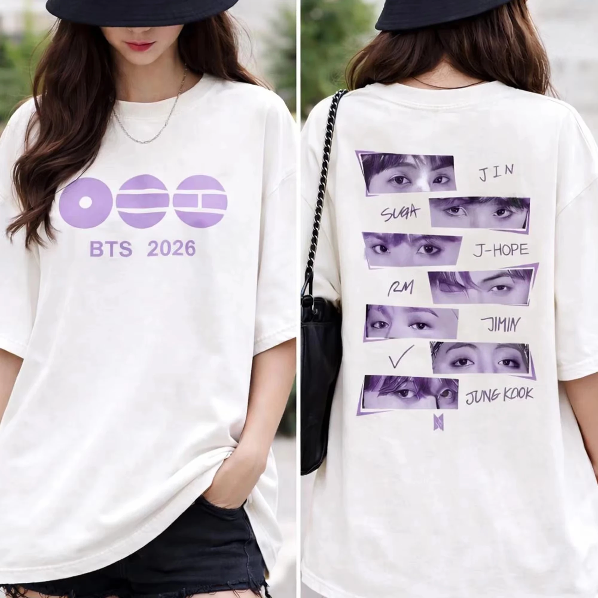 Passendes Familien-BTS-Grafik-T-Shirt, pinkfarbenes Batik-Design, kurzärmelig, mit Porträtaufdruck der Mitglieder, für Damen, Herren und Kinder, lässiges Kpop-Oberteil. – Detail 6