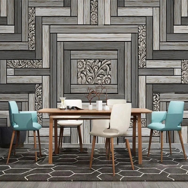 Wallpaper Mural Dinding Gaya Nordik Kustom Efek Panel Kayu Vintage untuk Ruang Tamu Kamar Tidur Dekorasi Rumah Seni Dinding Latar Belakang
