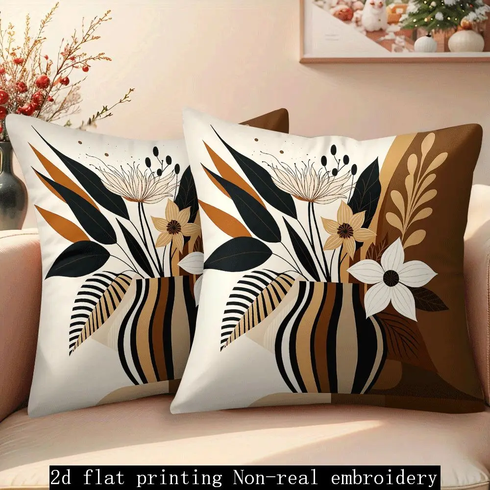 2PCS Throw Pillow Covers, Bohemian Vase Floral Print, Boho Chic Style, For Sofa Bedroom Couch Living Room Home Decor Decoration
