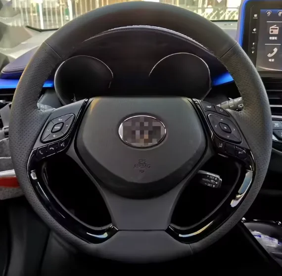 For Toyota C-HR CHR 2016-2019 Hand-stitch black blue Genuine Leather car Steering Wheel Cover Auto parts