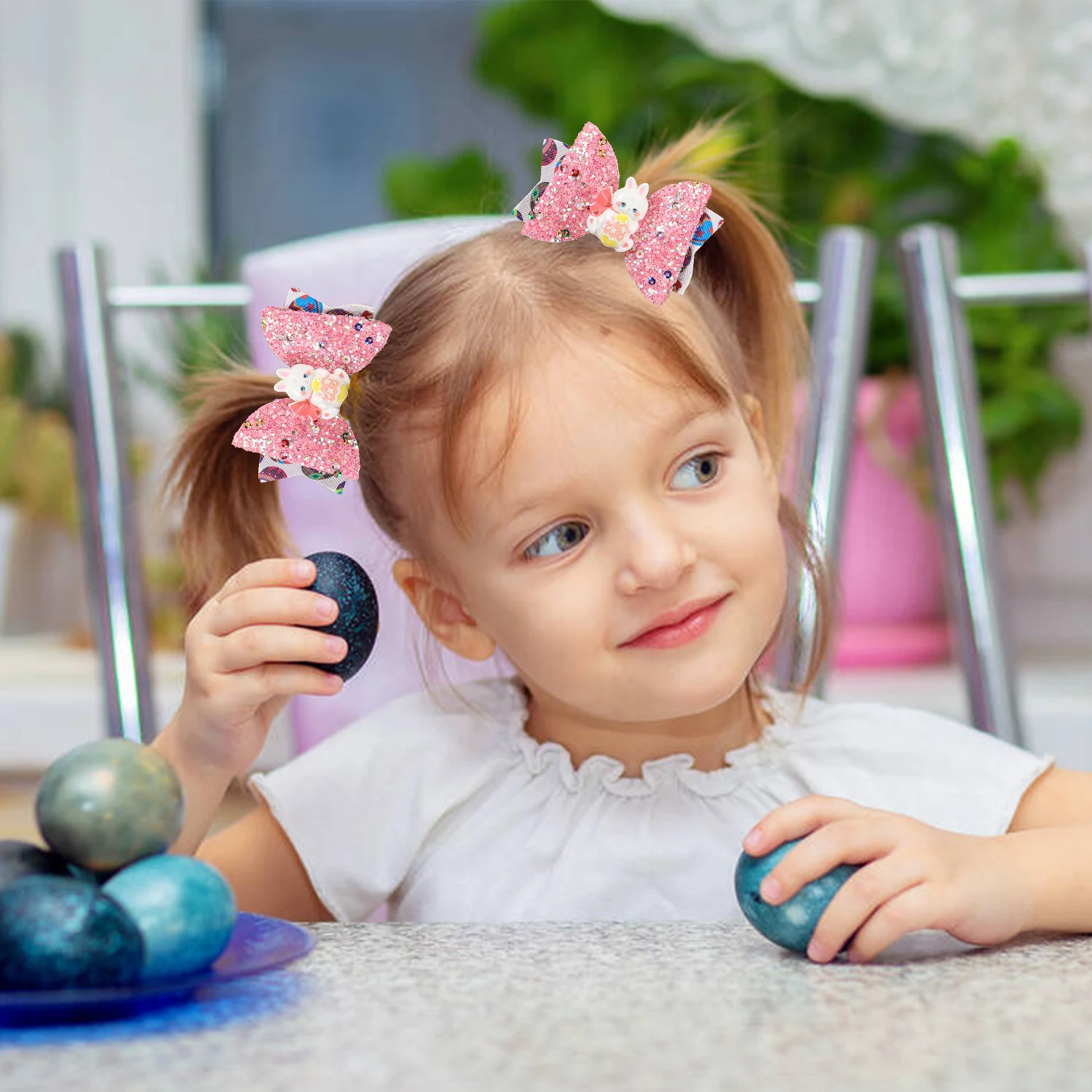 

10pcs Girls Easter Day Bows Hair Clips Kids Eggs Rabbit Hair Bows Barrettes Clips Easter Day Hair Accessories for Party