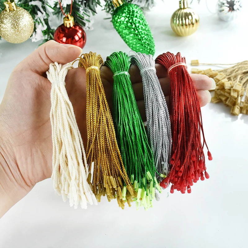 100 pz oro argento Tag String indumento Tag Hanging String plastica cotone corda albero di natale ornamenti a goccia nastro etichetta regalo di