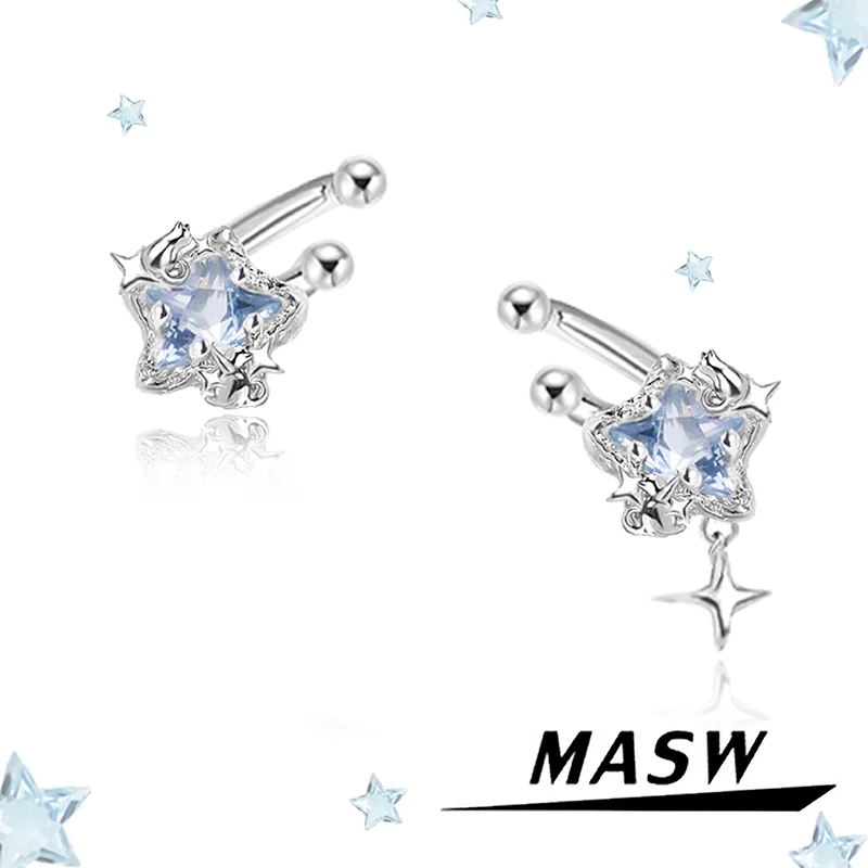

MASW Original Design Luxury Temperament Blue Color Star Clip Earrings For Women Wedding Gifts Fashion Jewelry Accessories