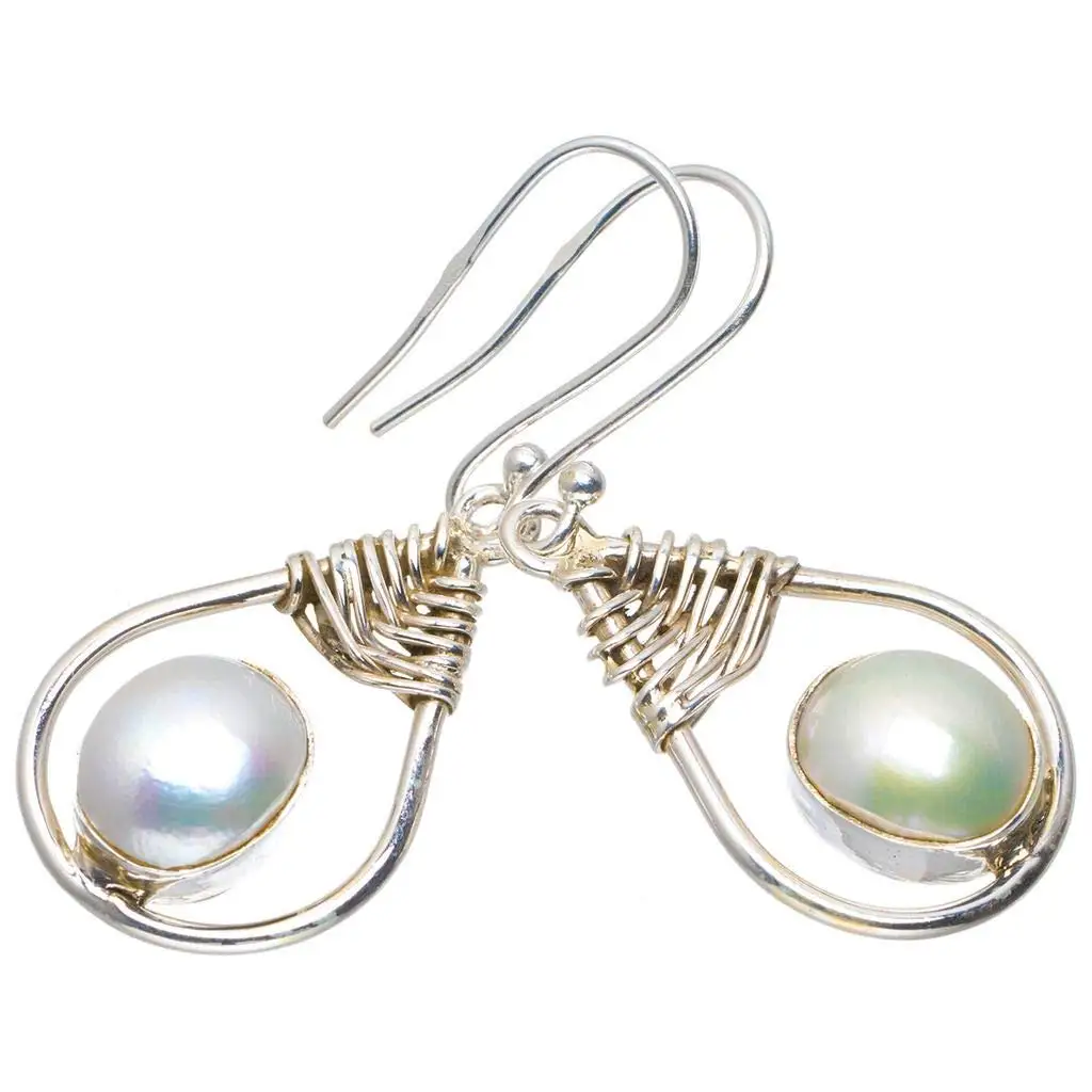 

StarGems® Natural River Pearl Handmade Unique 925 Sterling Silver Earrings 1.5" A2044