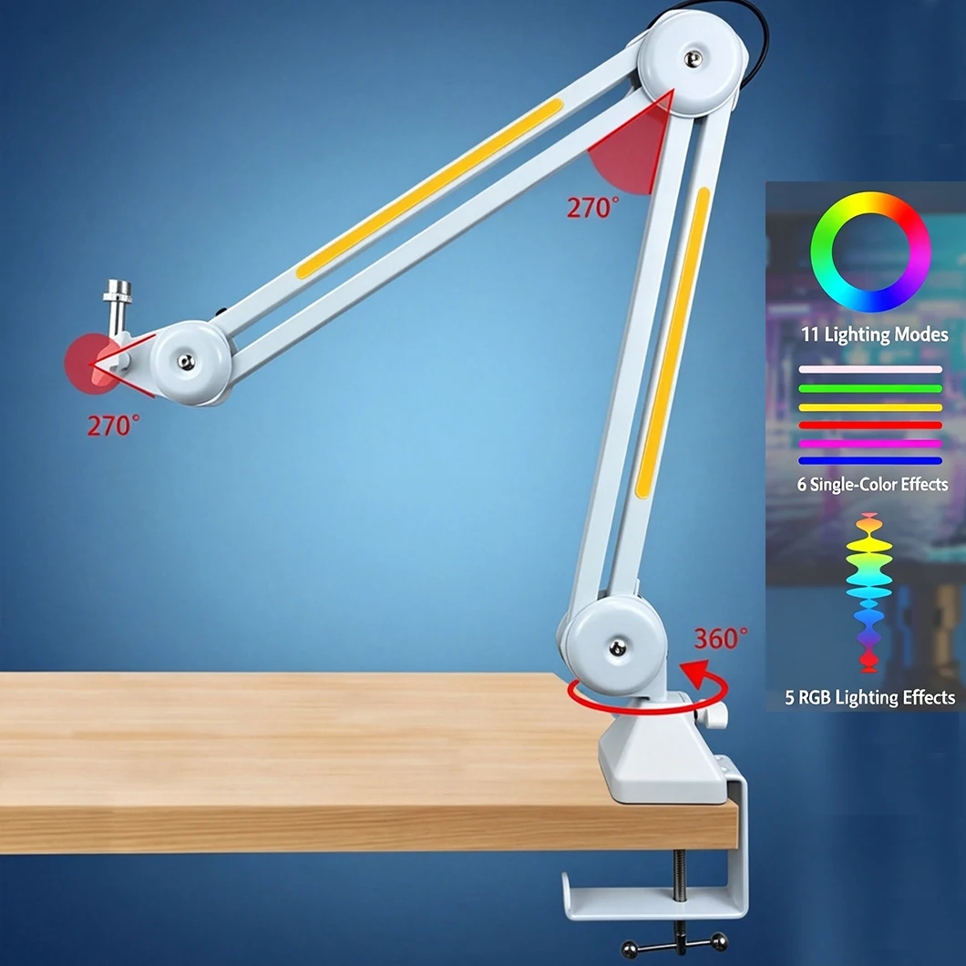 RGB Desktop Foldable Arm Cantilever Bracket Mount Holder Stands with Clamp for Microphone MIC Shock Mount