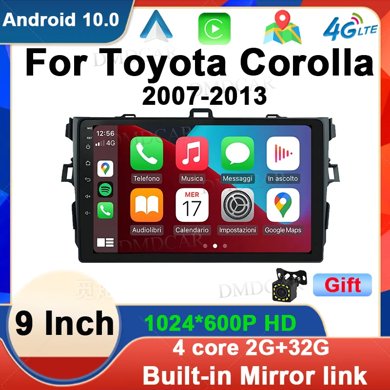 9 Inch QLED 4G LTE Carplay Android 10 Car multimedia Radio For Toyota corolla 2007 - 2013 GPS carplay DVD Playey stereo Auto 4G