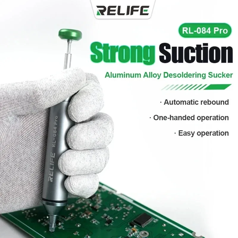 RELIFE RL-084 Pro Strong Suction Aluminum Alloy Desoldering Sucker Powerful Vacuum Suction for PCB Solder removal tools