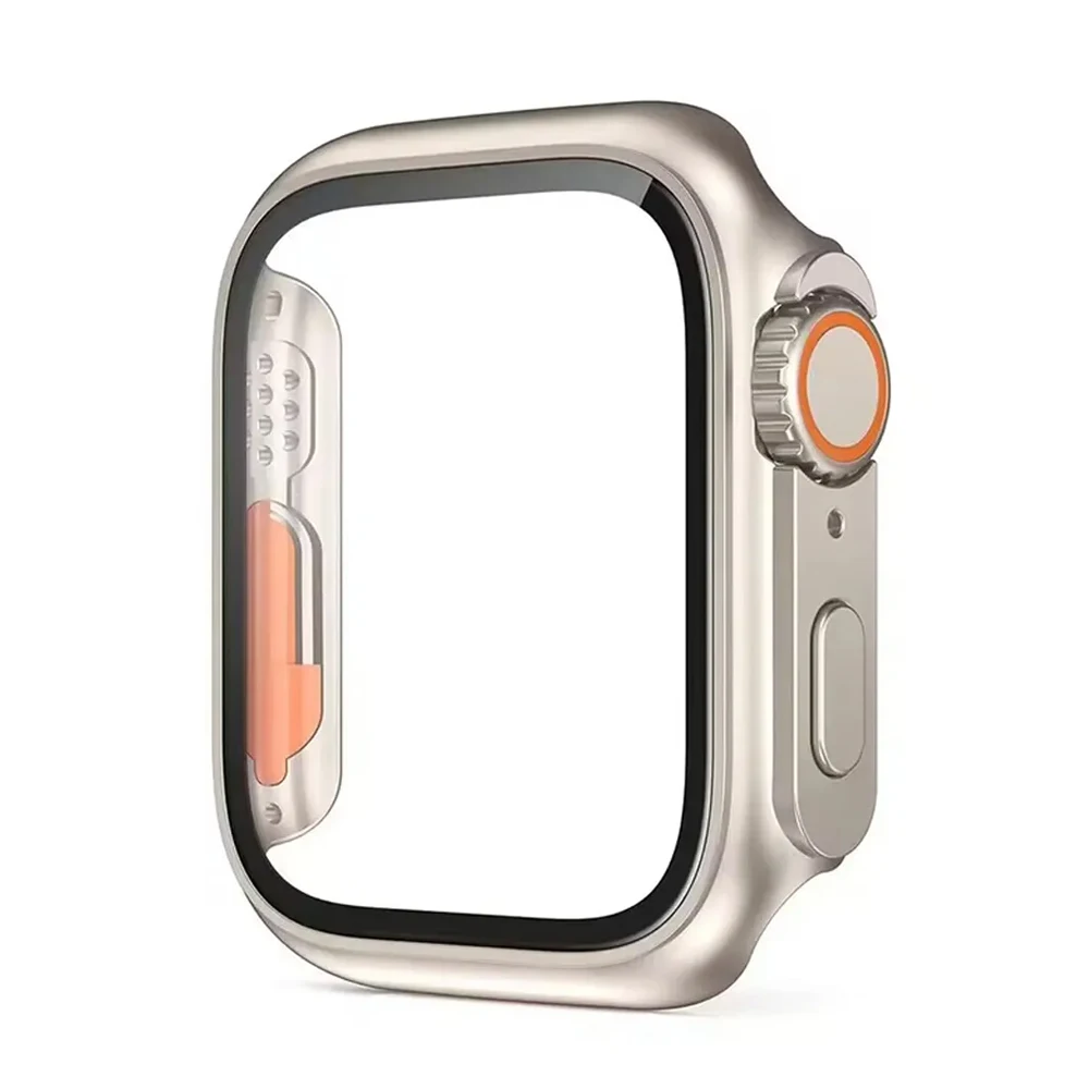 Casing untuk Apple Watch 44mm 45mm 41mm 40mm pelindung layar 1:1 ditingkatkan ke Ultra 49mm penutup PC + seri iwatch kaca 8 7 6 5 SE 4