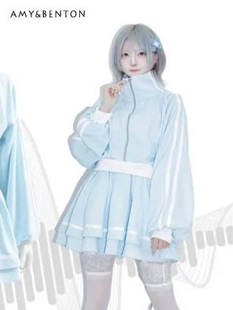 

Japanese Harajuku Personality Functional Style Skirt Sets Subculture Goth Stand-up Collar Jacket Pleated Skirt Y2K Two-piece Set